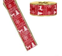 DIY Holiday Ribbon with Christmas Elk Design, 5cm Wide Faux Hemp Ribbon Roll for Tree Ornaments and Decoration Projects (Red)
