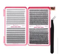 DIY Individual Eyelash Clusters, 640 D-Curl Lashes, 10-16 mm, 32 Rows | Folding pink and white organiser, angled applicator included, 100D-400D styles, for everyday make-up and graduated looks