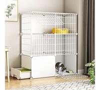 DIY Indoor Cat PlaypenDetachable Metal Wire Enclosure for Kittens & Small PetsWhite Kennel with Door Spacious 95x37x109cm Design