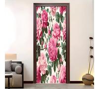 DIY Interior Door Stickers 82x200 cm Romance Florals Roses for Bathroom,Toiletfor,Waterproof,Self-Adhesive PVC Door Stickers Mural Pink Vinyl Decor Door Wall Poster Art Wall Paper