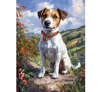 DIY Jack Russell Terrier Stamped Cross Stitch Kits for Beginners Adults - Preprinted 11CT Easy Pattern Needlepoint Kits, Arts and Crafts for Home Decor (11.8x15.7inch) 350