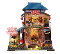 DIY Japanese Style Dollhouse Kit, 2 Tier Miniature House Model Kit with LED Lighting, Creative Craft Kit as a Gift for Craft Enthusiasts