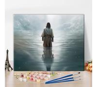 DIY Jesus in the Water Paint by Numbers for Beginner Watercolor Set for Canvas and Painting Set for Gift Home Decoration Wall Decor Easy Jesus Paint by Numbers Kit for Adults 16x20 Inch Without Frame