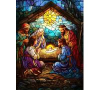 DIY Jesus Nativity Stained Glass Diamond Art Full Drill 12x16 Inch Diamond Painting Kits for Adults & Beginners - DIY Art Crafts for Relaxation and Home Wall Decor 647