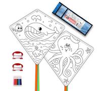 DIY Kites for Kids Making Kit Bulk, Decorating Coloring Party Pack, White Diamond Kite Kits (2 Pack Ready to Color-Octopus Whale)