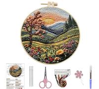 DIY Landscape Embroidery Kit for Beginners - 5.91 Inch Round Hoop Art with Imitation Frame, Creative Hand Stitching Craft for Home Wall Decor (Pattern Included)-Landscape-2