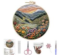DIY Landscape Embroidery Kit for Beginners - 5.91 Inch Round Hoop Art with Imitation Frame, Creative Hand Stitching Craft for Home Wall Decor (Pattern Included)-Landscape-3