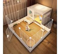 DIY Large Rabbit Cage With Fence & Toilet, Multi-Zone Bunny Hutch, Small Animal Villa With Easy-Clean Drawer Toilet, Indoor Home Use, Easy Assembly, 4 Sizes(117 * 106 * 53cm)