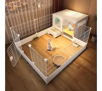 DIY Large Rabbit Cage With Fence & Toilet, Multi-Zone Bunny Hutch, Small Animal Villa With Easy-Clean Drawer Toilet, Indoor Home Use, Easy Assembly, 4 Sizes(137 * 106 * 53cm)