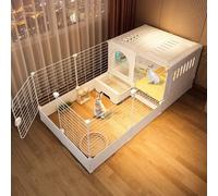 DIY Large Rabbit Cage With Fence & Toilet, Multi-Zone Bunny Hutch, Small Animal Villa With Easy-Clean Drawer Toilet, Indoor Home Use, Easy Assembly, 4 Sizes(117 * 71 * 53cm)