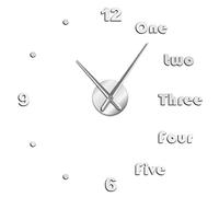 DIY Large Wall Clock Modern Wall Art Home Decor Luxury Interior Design English Letters Frameless Wall Watch Clock(Silver,37inch)