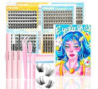 DIY Lash Clusters Extension Kit, 576pcs Natural Wispy Eyelash Clusters with Glue Tools for Home Application, 10-18mm D Curl Complete Starter Kit for Beginners, 2 Pack