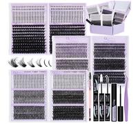 DIY Lash Extension Kit 1676Pcs D Curl Individual Spike Manga Lash Clusters Kit with Bottom Lashes, Lash Bond and Seal, Remover, Tweezers,Brush by QUAFFLY