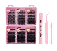DIY Lash Extension Kit, False Eyelash Set with 30D 40D 50D 60D 80D 100D Cluster Lashes, Glue, Remover & Tweezers, 8-16mm Mixed Length Natural Wispy Volume Lashes for At Home Use