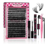 DIY Lash Extension Kit Individual Lashes Kit with 320 Pcs Lash Clusters Lash Bond and Seal Lash Tweezers Eyelash Remover Easy to Apply at Home (60D+80D-D-10-18mix Kit)