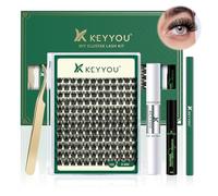 DIY Lash Extension Kit KEYYOU 144pcs Lash ClUKters Eyelash Extension Kit with Mascara BrUKh Bond and Seal Lash Glue Remover Lash Applicators Lash BrUKh Clean Pad for DIY Lash Extensions (Y02 Kit)