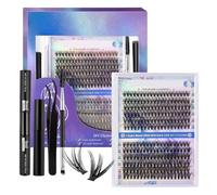 DIY Lash Extension Kit,Waterproof Thin Band Cluster Lashes Kit,False Eyelash Cluster Kit Strong Hold with Lash Bond and Seal Glue ect,Light Weight and Sweatproof,Not Easy Fall Apart (A)