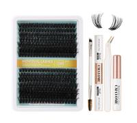 DIY Lash Extension Kit with 280 Clusters, 80D & 100D Volume Eyelashes for Natural Look - Including Adhesive, Remover, Dual-Ended Precision Brush and White Tweezers for Home Use