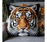 DIY latch hook craft kits Cartoon tiger Needlepoint Pillow Kit Fantasy Animals Latch Hook Cushion Kit,DIY Pillow Cover Making Craft Printed Canvas for Beginners Embroidery Crafting Pillow 43x43cm