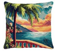 DIY Latch Hook Cushion Kit 17x17 In,Pre-Printed Rug Making & Cross Stitch Pillow Cover Craft Set for Adults Beginners,Embroidery Kit for Sofa Decor,Christmas & Handmade Gifts,Vibrant Palm Tree Sunset