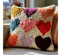 DIY Latch Hook Cushion Kit Full Tools Printed Canvas 43x43cm,Heart Pattern