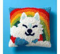 DIY Latch Hook Cushion Kit with Wolf And Rainbow Background Pattern for Beginners,Complete Cushion Cover Craft Set with Pre-Printed Canvas,Yarn and Hook,Handmade Pillow Kit for Home Decor,43x43 cm-3