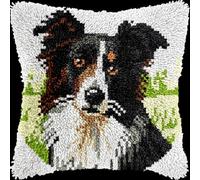 DIY Latch Hook Kit Border Collie Animal Cushion Pillow Front Chunky Cross Stitch Kit Embroidery Needlepoint Cushion Kit for Home Décor 17x17in