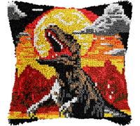 DIY Latch Hook Kit Fantasy Dinosaur Animal Latch Hook Kits Pillow DIY Rug Crochet Hook Cushion Making Kits with Preprinted Pattern Canvas 17x17in