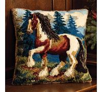 DIY Latch Hook Kit Horses and Landscapes DIY Latch Hook Kits Pillow Printed Cushion Crochet Yarn 3D Embroidery Set Pillowcase Rug Home Decor 17x17In