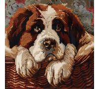 DIY Latch Hook Kit St Bernard Dog Animal Crochet Needlework Crafts with Latch Hook Tool for Adults DIY Handmade Home Cushion Kits Decor 17x17in