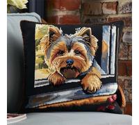 DIY latch hook kit yorkshire terrier animal pillow embroidery kit Cute dog Pillow Cover DIY for beginner and Adults Gifts for Family Friends Needlework Crafts atch Hook Set for teenager 43x43cm