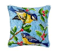 DIY Latch Hook Kits,3D Pillow Materials Package Latch Hook Embroidery Cushion Cover Kits Handmade Cross Stitch Sofa Cushion Cover with Tool for Beginner Home Sofa Decor Gift( Blue Tit Motif)-43x43cm