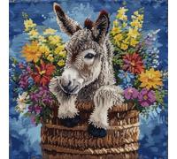 DIY Latch Hook Kits Donkey And Flowers Latch Hook Cushion Kits Fantasy Animals Pillowcase Sewing Making Kits DIY Crochet Yarn Kits Embroidery Kits Pillowcase/Cushion Cover Making Kits 43x43cm