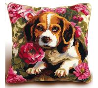 DIY Latch Hook Kits for Adults Beagle Animal Latch Hook kit Cushion Dog and Flowers Pillowcase/Cushion Cover Making Kits Statement Rug,Latch Hook Kits for A Starter Project DIY Latch Hook 43x43cm