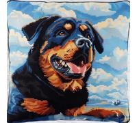 DIY Latch Hook Kits For Adults Rottweiler Animal Latch Hook Kit Cushion Dog And Landscape Pillowcase/Cushion Cover Making Kits Statement Rug, Latch Hook Kits For A Starter Project DIY Latc 43x43cm