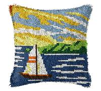 DIY Latch Hook Kits,Pre Printed Pattern 3D Pillow Materials Package Latch Hook Embroidery Kits Cross Stitch Sofa Cushion Cover with Latch Hook Tool fit for Kids and Adults,43x43 cm (Lighthouse C)