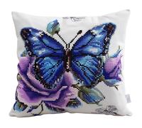 DIY Latch Hook Kits,Urple Butterfly and Blue Rose Flower 17X17Inch Needlepoint Pillow Kit, Half Cross Stitch Kit, Embroidery Kit, Latch Hook Cushion Cover Hobby & Crafts