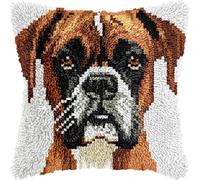 DIY Latch Hook Pillow Kits for Adults Boxer Dog Pillow Cover with Preprinted Throw Pillowcase Crochet Yarns Embroidery Latch Hooking Cushion for Home Decor 17x17inch(l28)