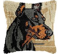DIY Latch Hook Pillow Kits for Adults Doberman Pillow Cover Pre-Printed Patterns Pillowcase Needlework Crochet Yarns Latch Hooking Cushion for Sofa Decor 17x17inch(m105)