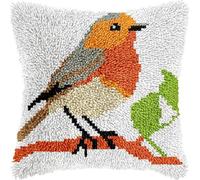 DIY Latch Hook Pillow Kits for Adults Robin Bird Pillow Cover with Preprinted Throw Pillowcase Crochet Yarns Embroidery Latch Hooking Cushion for Home Decor 17x17inch(l170)