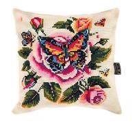 Diy Latch Hook Pillowcase Kits,Butterflies, Flowers 45X45Cm Pre Printed Pattern 3D Pillow Materials Package Embroidery Cross Stitch Kit Sofa Cushion Cover With Printed Canvas For Beginners Adults,