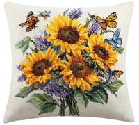 Diy Latch Hook Pillowcase Kits,Sunflower Butterfly 45X45Cm Pre Printed Pattern 3D Pillow Materials Package Embroidery Cross Stitch Kit Sofa Cushion Cover With Printed Canvas For Beginners Adults,