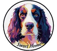 DIY Latch Hook Rug Kit English Springer Spaniel with Text Sweet Home Round Carpet with Pattern 52x52cm Yarn Hooking Crochet Mat Home Floor Mat Decor