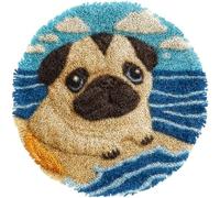 DIY Latch Hook Rug Kit Puppy Pug Dog and Seaside Crochet Yarn Craft Hook and Latch Carpet Easy for Beginners Handmade Mat for Home Decoration 20x20inch-27