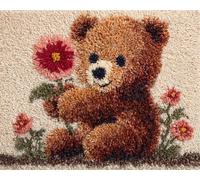 DIY Latch Hook Rug Kits,Bear Holding A Flower 15X20In/52X38Cm Home Carpet Rug Making Canvas Kits, DIY Crochet Kits Embroidery Kits Needlework Crafts for Home Decor, Latch Hook Kits for Begin