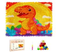 DIY Latch Hook Rug Kits Cartoon Dinosaur with Rainbow Background Stamped Non-Slip Mat Crochet Yarn Hook and Latch Emboridery Tapestry for Home Floor Decor and Pet Warm Cushion 52x38cm(24)
