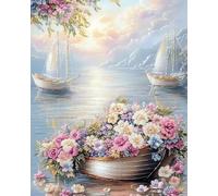 DIY Latch Hook Rug Kits,Flower Boat 15X20In/52X38Cm Home Carpet Rug Making Canvas Kits, DIY Crochet Kits Embroidery Kits Needlework Crafts for Home Decor, Latch Hook Kits for Beginners Kids