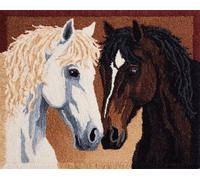DIY Latch Hook Rug Kits,White Horse and Brown Horse 15X20In/52X38Cm Home Carpet Rug Making Canvas Kits, DIY Crochet Kits Embroidery Kits Needlework Crafts for Home Decor, Latch Hook Kits for