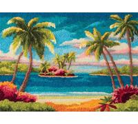DIY Latch Hook Rug Kits with Printed Canvas,Tropical Landscape,Coconut Trees by The sea,Floor Mat Crochet,Carpet Tapestry for Adult Craft Kits for Women,Relaxing Home Art Project,60x90cm