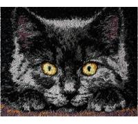 DIY Latch Hook Rug Making Kit for Adults Kids Black Cat 23x35in/60x90cm Embroidery Kits Cross Stitch Kit Carpet Making Kit Needlework DIY Craft Kits for Home Deco